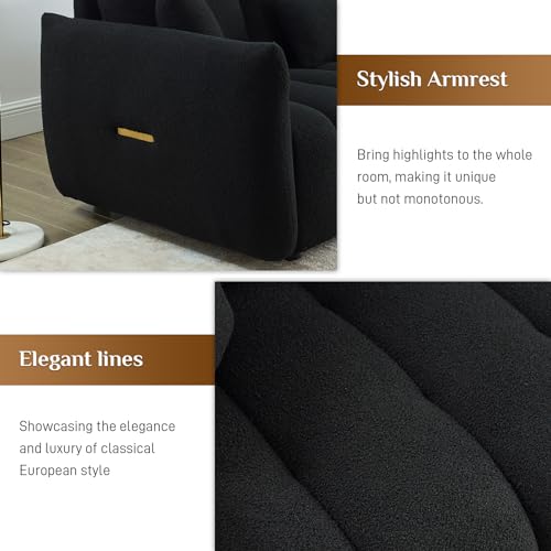 Teddy Cloud Sofa Couch, Boucle 3 Seater with 3 Pillows, Black T90422