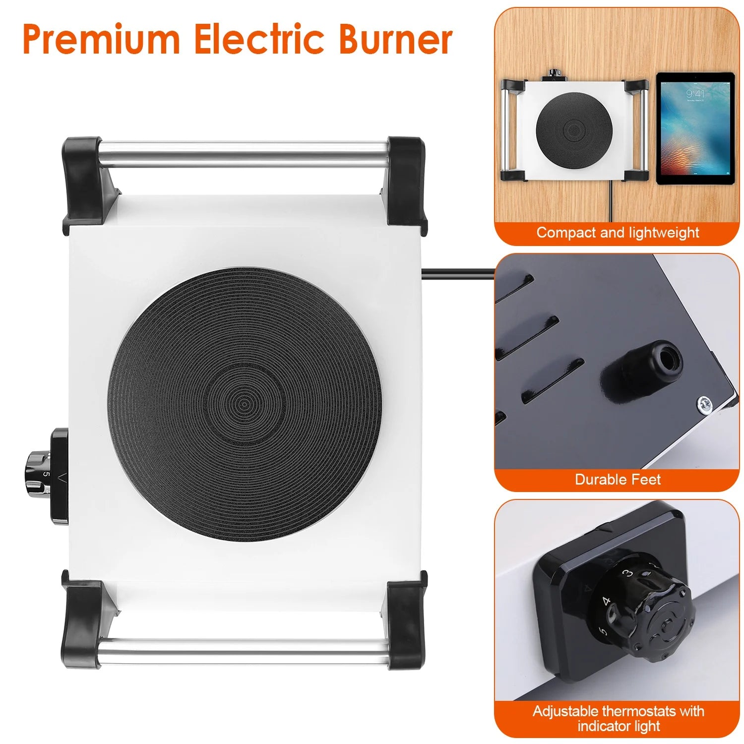 iMounTEK Electric Single Burner Portable Hot Plate, 1000W, 5 Temperature Settings, Black U11069