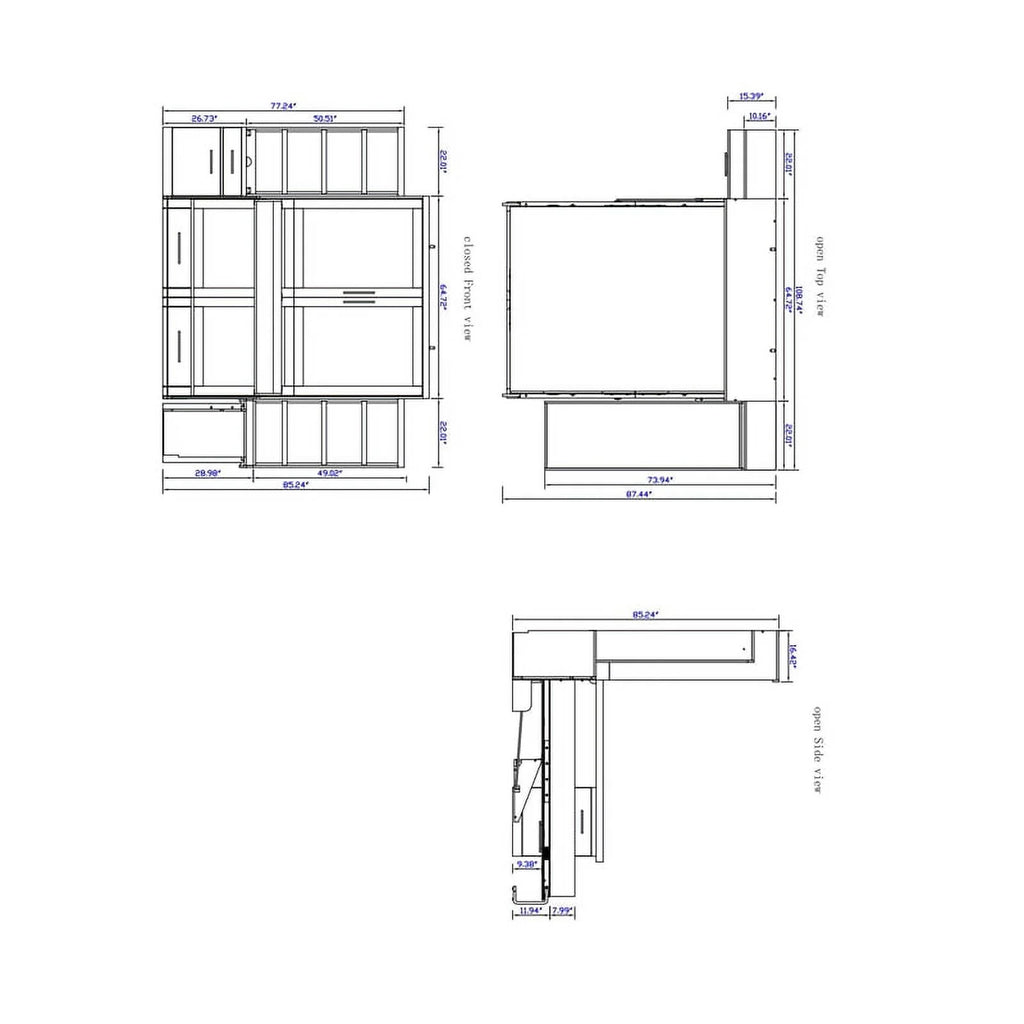 RoomAndLoft Queen Wood Murphy Wall Desk Bed with 2 Shelf Storage Units E723625