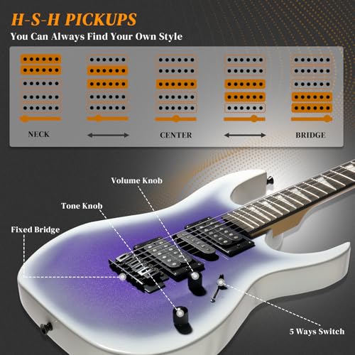 Ktaxon 39" Electric Guitar Starter Kit with 20W Amp, Matte Black H32428