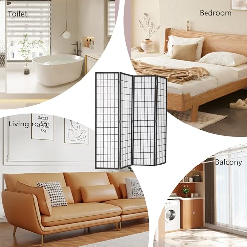 Folding Shoji Room Divider 6Ft 4 Panel Freestanding White V708073