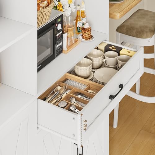 HOSTACK 71" Tall Kitchen Pantry Storage Cabinet with Microwave Stand, Barn Doors, Ash Grey H766476