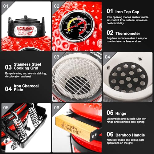 Ceramic BBQ Charcoal Kamado Grill 13 Inch Portable Tabletop Red Y244