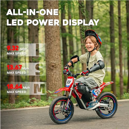 AIII Electric Dirt Bike for Kids 3-7, 12-Inch Off-Road Tires, Red X89100