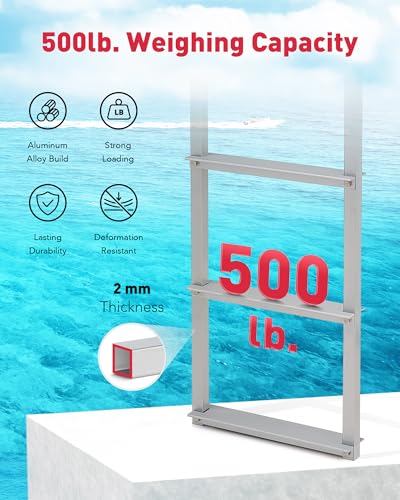 CO-Z 3 Step Removable Dock Ladder for Pontoon Boat, Aluminum Swim Ladder with Nonslip Tread O80708