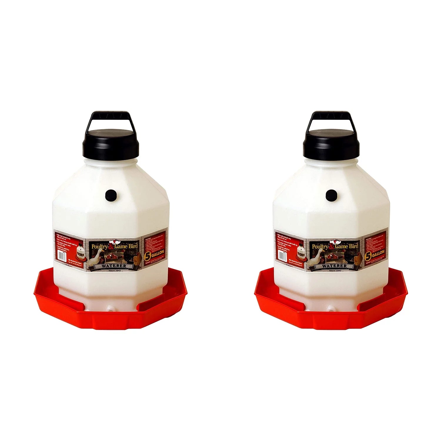 Little Giant PPF5 5 Gallon Automatic Poultry Waterer for Chickens, Red (2 Pack)