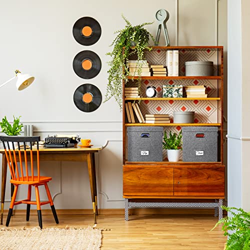 Vinyl Record Storage Box for 50 LPs, Stackable Linen Crate with Lid P294298