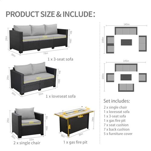 Rattaner Patio Furniture Set 5 Pieces Outdoor Couch with Coffee Table P526524