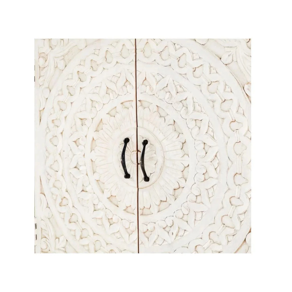 Carved Whitewash Farmhouse Cabinet V5113