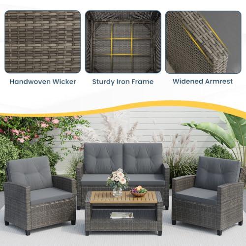 Wisteria Lane 4 Piece Outdoor Patio Furniture Set, Gray Rattan Sofa with Cushion P41861