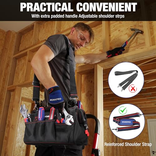 WORKPRO 16-inch Wide Mouth Tool Storage Bag with Waterproof Rubber Base L2617