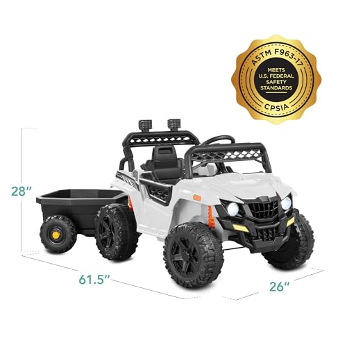 Kids 12V Electric Ride On UTV Car with Trailer, Parent Control, LED Lights, Bluetooth - Black C2735