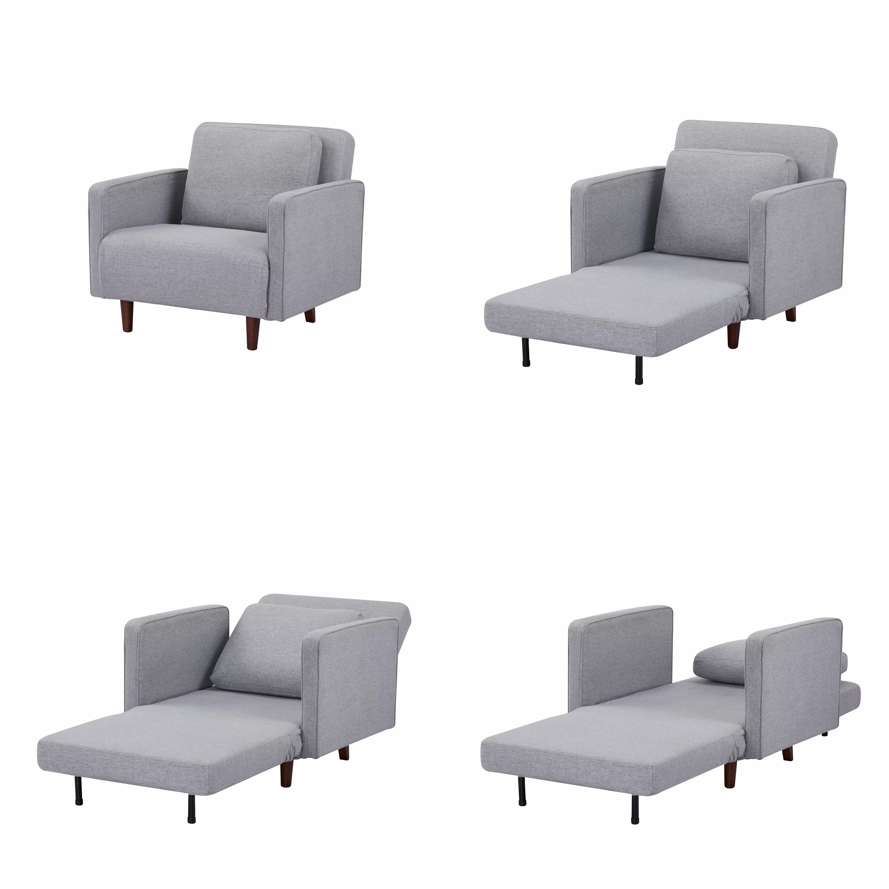 Artdeco Home Panama Polyester Convertible Futon Sofa Chair Light Gray N140