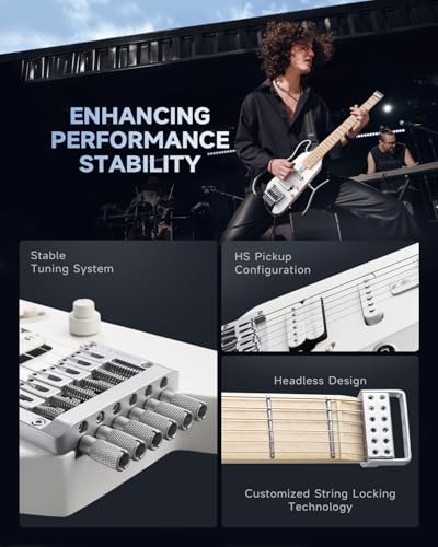 Donner HUSH-X Electric Guitar Kit - Featherlight Travel Guitar, Mahogany Solid Body, Metallic White A941