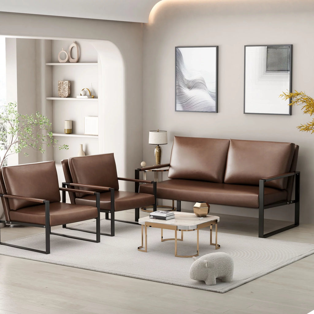 Mieres Mid-Century 3-Piece PU Leather Sofa Set Gray U29696