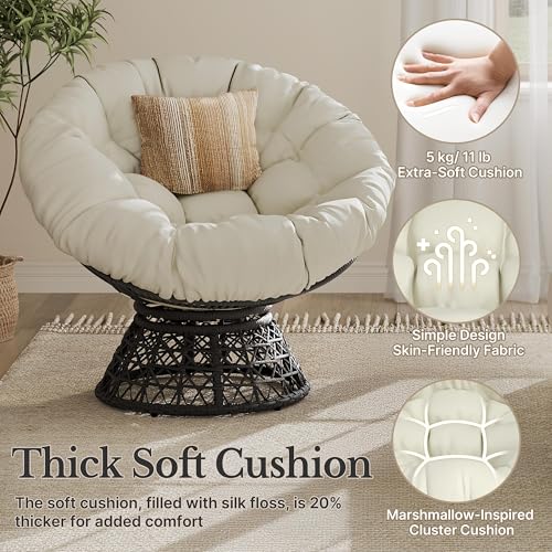Yaheetech Indoor Papasan Chair with Tufted Cushion and Frame, Swivel Wicker, Black A8314