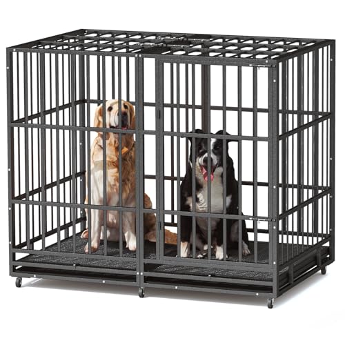48 Inch Heavy Duty Dog Crate with Wheels and Double Door A25580