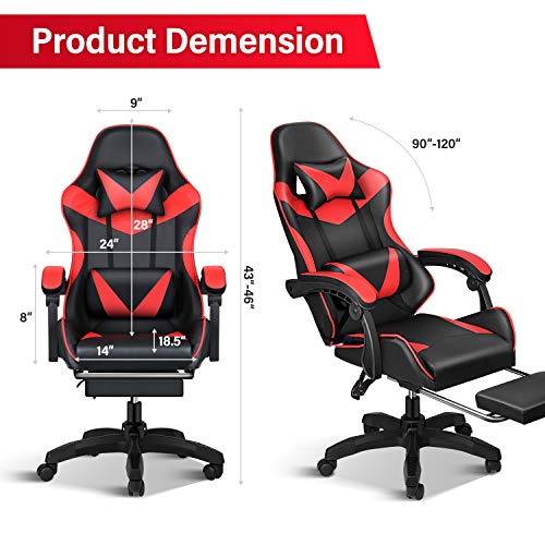 Gaming Chair with Footrest, Lumbar Support, Red/Black M9231