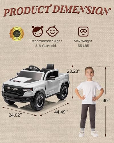 12V Licensed Ram 1500 Ride on Truck for Kids with Parent Remote Control, Black I703183