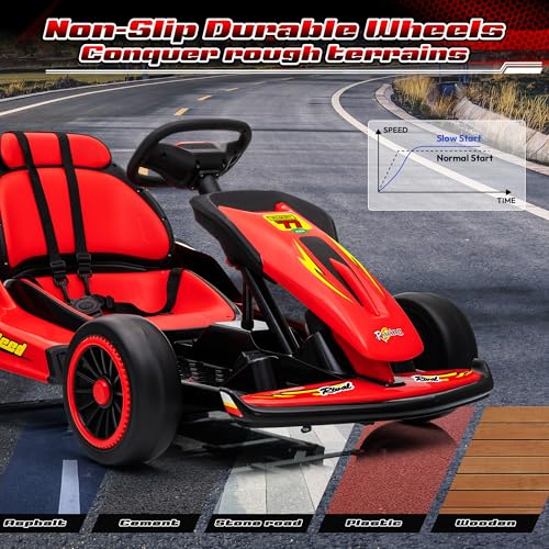24V Electric Go Kart for Kids, 400W Drift Cart with EVA Tires, Red Y5542