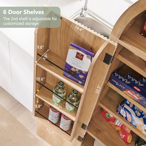 71" Tall Arched Kitchen Pantry, Modern Fluted Wood Storage Cabinet with Doors A419441