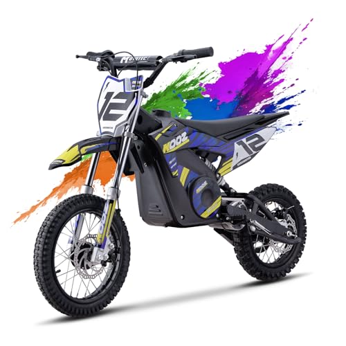 KOOZ HP112E 36V 1000W Electric Dirt Bike for Kids, 3 Speed Modes Teen Electric Motorcycle Up to 18 MPH & 15 Miles Long-Range, Dual Suspension & Disc Brake, 16" Sturdy Tire for Kids Teenagers, Blue