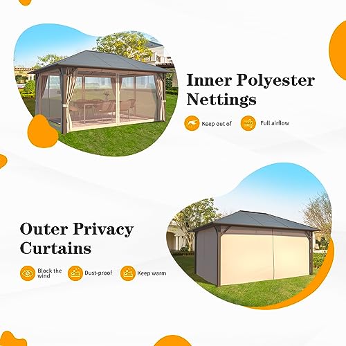 YOLENY 10'x13' Hardtop Gazebo with Aluminum Frame and Curtains F853