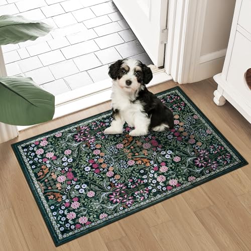 8x10 Floral Washable Area Rug for Living Room, Vintage Soft Non-Slip Carpet Z978379