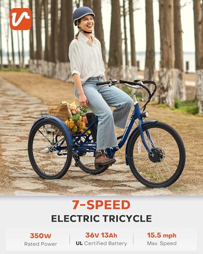 Viribus Electric Tricycle for Adults, 350W, 7 Speed, Removable Battery O6671