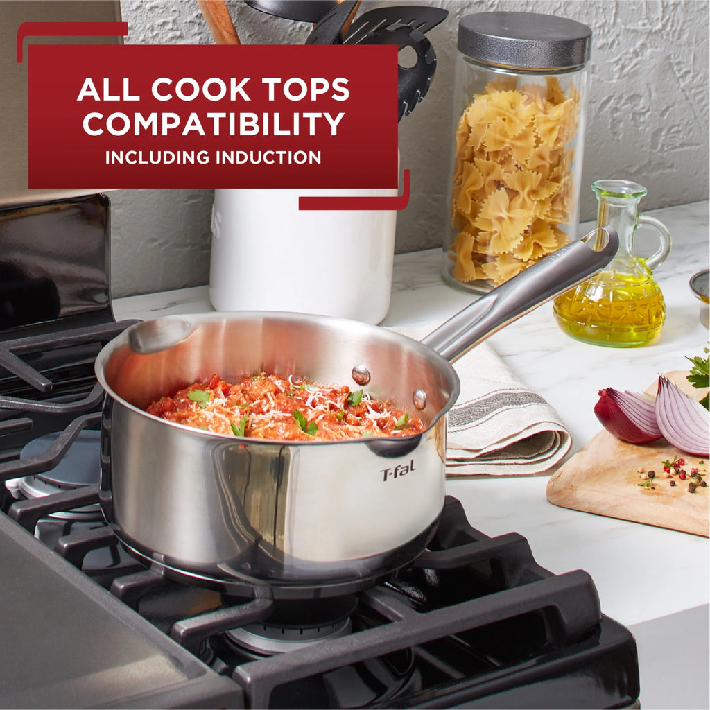 T-fal Cook & Strain Stainless Steel Sauce Pan with Lid, 3 Quart H295458
