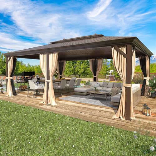 EROMMY 14'x20' Hardtop Gazebo Double Roof Galvanized Steel Outdoor Pavilion G3084