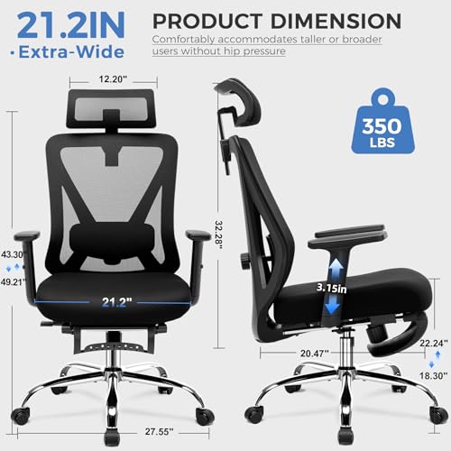 COMHOMA Ergonomic Big and Tall Gaming Chair 350 LBS with Lumbar Support, Black O381