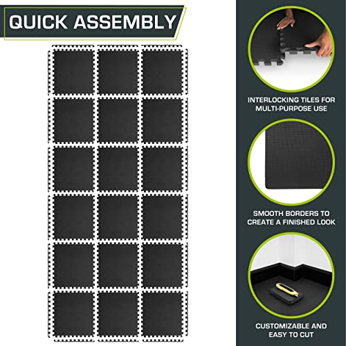 ProsourceFit Extra Thick Puzzle Exercise Mat, EVA Foam Interlocking Tiles, Black, 3/4 inch, 24 Tiles Y76691
