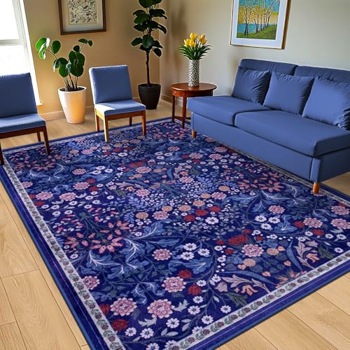 8x10 Floral Washable Area Rug for Living Room, Vintage Soft Non-Slip Carpet Z978379