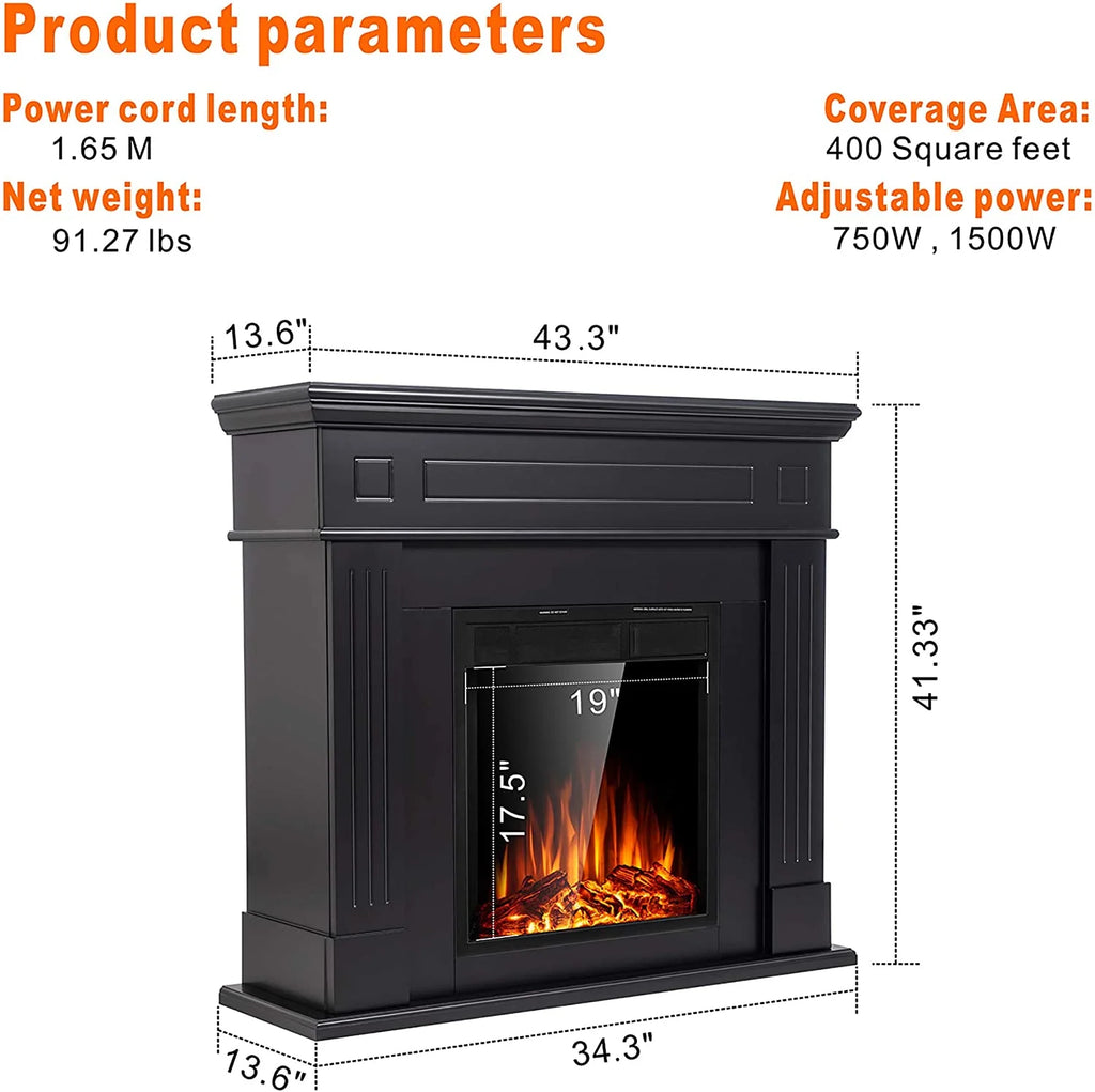 KISSAIR Electric Fireplace Mantel Package with TV Stand, Remote Control, Black F349165