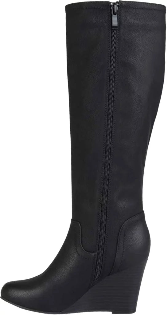 Journee Collection Langly Wedge Heel Knee High Boot Black Faux Leather O27985