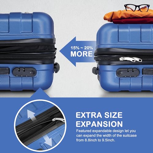 SUPER DEAL 21 Inch Carry On Luggage with Spinner Wheels, Expandable Hardside Suitcase, Black N556