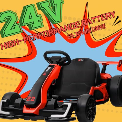 KerryYoo K61 Electric Drift Kart for Kids, 24V Ride On Toy with Adjustable Seat, Blue R5418