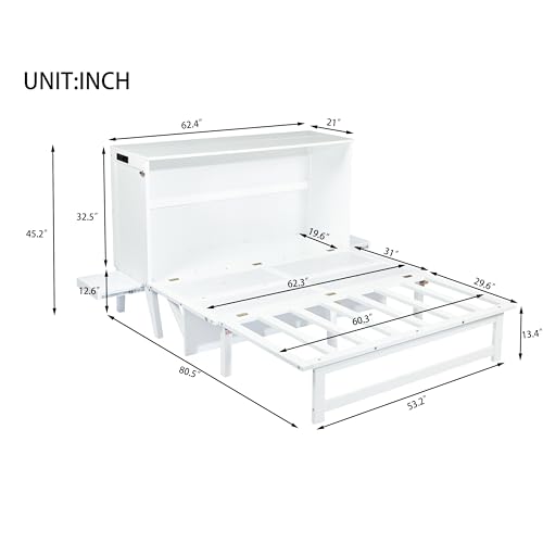 Queen Murphy Bed with Desk and Removable Shelves, USB Port, White H566492
