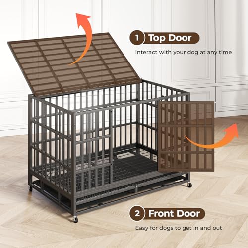 48 Inch Heavy Duty Dog Crate with Wheels and Double Door A25580