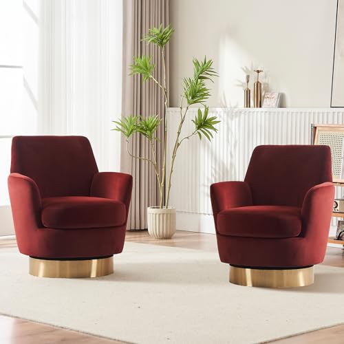 Swivel Barrel Chair Set of 2, Modern Velvet Accent Chairs, Orange P5409