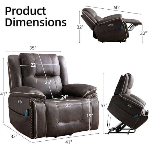 Phoenix Home Dual Motor Power Lift Chair with Massage and Heat, Brown I97460