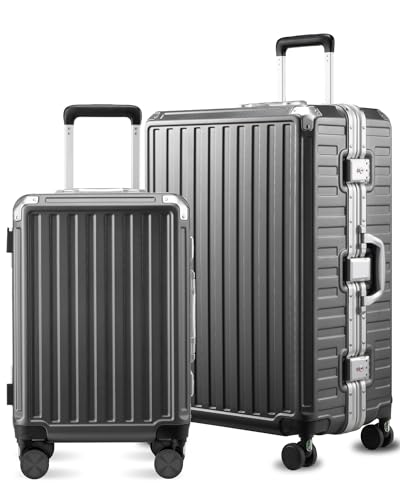 LUGGEX Aluminum Frame Carry On Luggage, 20 Inch Hard Shell Suitcase, Charcoal Metallic V31867