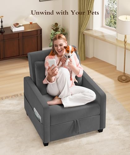 3 in 1 Convertible Sleeper Chair Sofa Bed with Adjustable Backrest, Blue M92497
