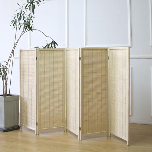 3 Panel Bamboo Room Divider, Double Sided, Brown, 47.2"H E393