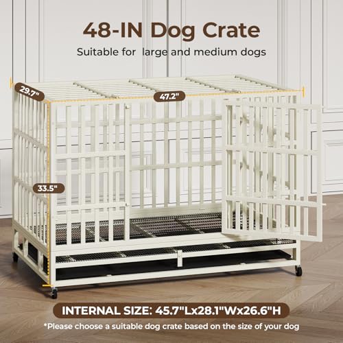 48 Inch Heavy Duty Dog Crate with Wheels and Double Door A25580