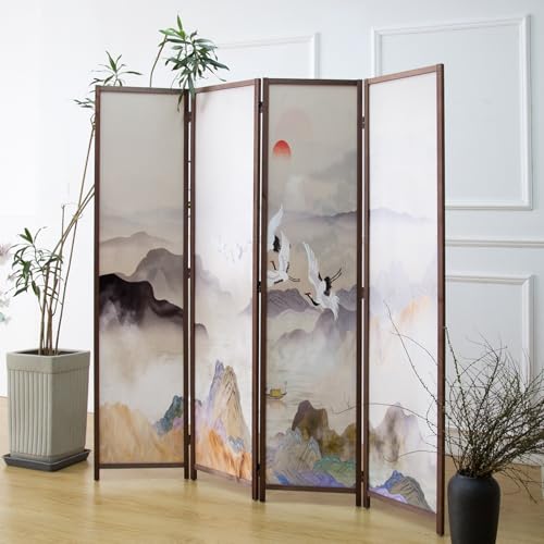 6 Panel Room Divider Screen, Double Faced, Mountain Landscape, 67" H x 94.5" W B114