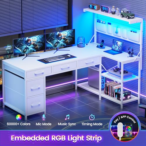 Itaar L Shaped Gaming Desk with LED Lights and Storage, Black P62712