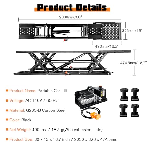 Jocisland Portable Car Lift 7000 LBS, 28" Max Height for Garage D424