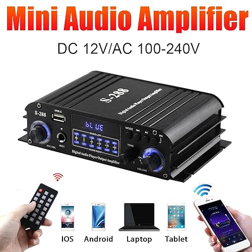 4 Channel Bluetooth 5.0 Stereo Amplifier, 50Wx4 HiFi, Class D Home Audio Receiver with Remote B25174